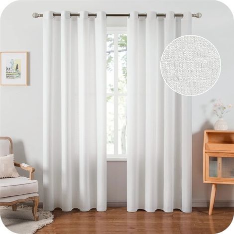 Rideaux Voile en Lin 140x225 cm Grain Fin Décoratif Salon Rideau Voilage Chambre pour Fenêtre Semi- Opaque à Oeillets Decor Cuisine,2 Panneaux Blanc (1/5)