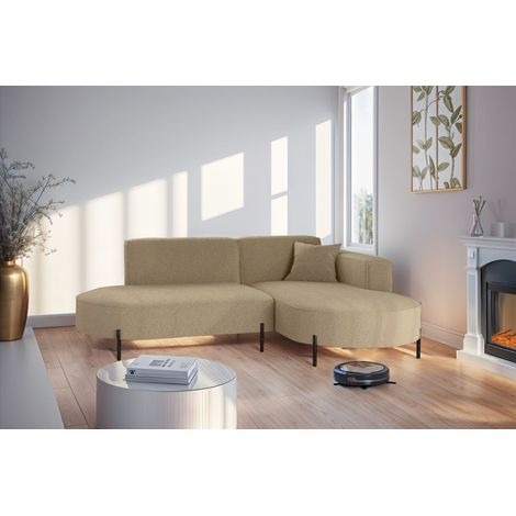 Ecksofa Designersofa VALENCIA XS in Stoff Quelle Hellbraun Ottomane Rechts (1/2)