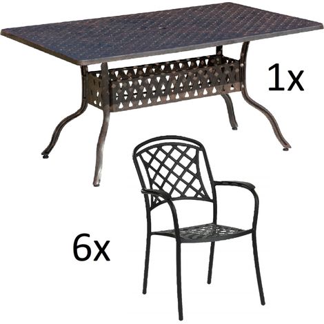 Inko 7-teilige Sitzgruppe Alu-Guss bronze Tisch 150x97x74 cm cm mit 6 Sesseln Tisch 150x97 cm mit 6x Sessel Capri (1/2)