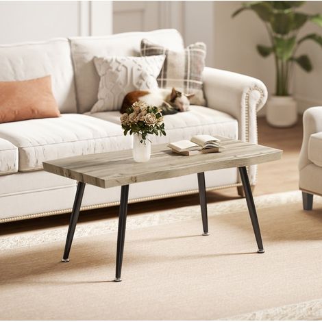 Table basse pieds en acier plateau 4 cm 100 x 50 x 45 cm chêne noir (1/5)