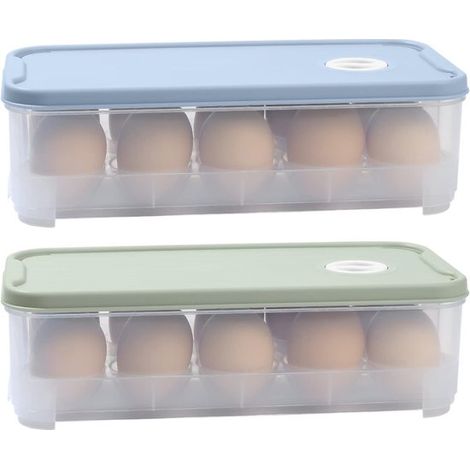 Lot de 2 boîtes à œufs empilables pour réfrigérateur (10 œufs) – Plastique PP transparent, durable et protecteur – Bleu et vert (1/5)