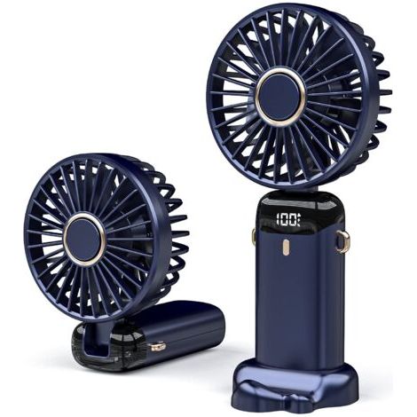 Mini ventilateur USB portable 3000 mAh – 5 vitesses réglables – Autonomie de 8 à 12 heures – Pliable, idéal pour les voyages et le bureau – Bleu (1/5)