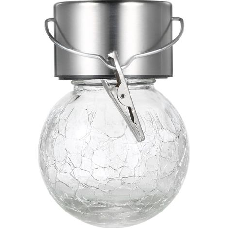Lampe solaire suspendue en forme de boule de verre craquelée, 1,2 V, 0,1 W, éclairage décoratif d'extérieur, étanchéité IP44, batterie rechargeable haute capacité 300 mAh intégrée,terrasse (1/5)