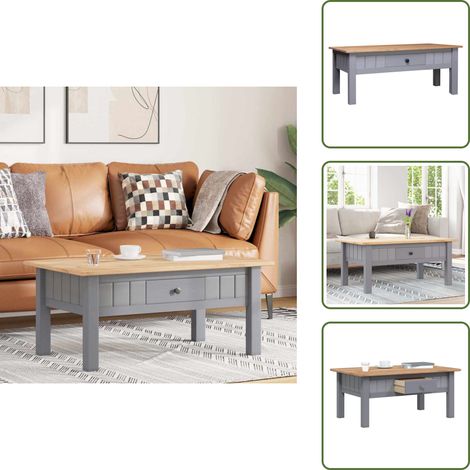 The Living Store Couchtisch Grau 100x60x43,5 cm Massivholz Panama-Kiefer - Kaffeetisch (1/5)