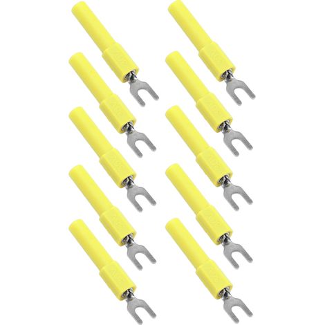 Lot de 10 cosses à fourche de 4 mm, type U, serties pour multimètre de test (jaune) (1/5)