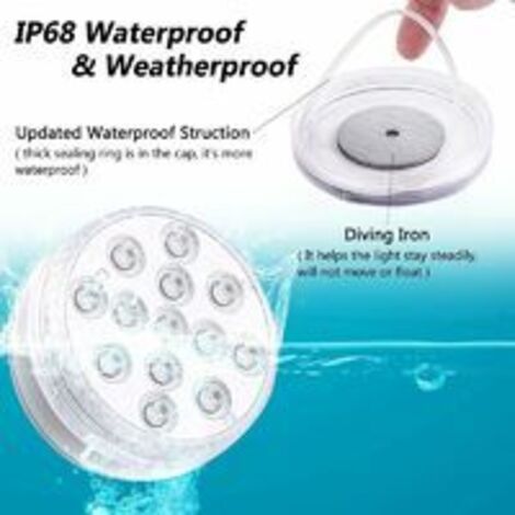pezzo di luci LED sommergibili con telecomando RF, luce LED subacquea impermeabile IP68 per piscina, luce per laghetto a batteria per vasca da bagno, doccia, vasca idromassaggio, festa (1/3)