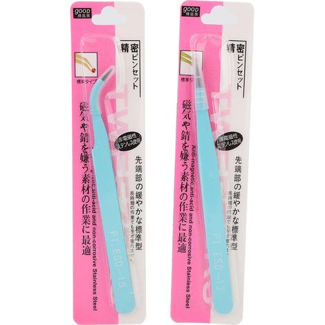 2Pinces à Ongles en Acier Inoxydable Bleu, Tête Droite et Courbée Anti-statique, Outils de Manucure Précision (1/5)