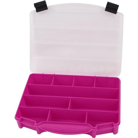 Boîte rangement en plastique fuchsia à 10 compartiments pour outils composants électroniques