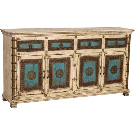 Aparador de madera artesanal blanco 180x45x96h cm