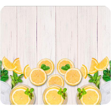 Plaque de protection en verre trempé 56x50cm – Haute résistance aux rayures et chocs – Antidérapants en silicone – Décor citron (1/4)