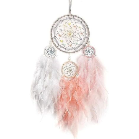 Riesiger Vintage-Traumfänger (60 cm), Feder-Traumfänger für die Schlafzimmerwand, Geburtstagsgeschenk für Mädchen, großer handgefertigter Traumfänger (1/5)