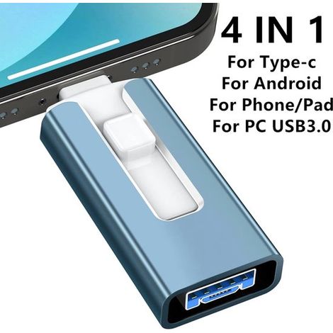 Clé USB 3.0 4-en-1 de 512 Go - Compatible iPhone, iPad, Android et PC - Lightning, USB-C, Micro-A - 3,0 MΩ (1/3)