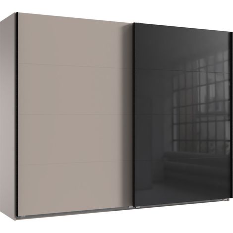 Armoire à portes coulissantes coloris Gris et verre coloris noir, rechampis graphite - Longueur 270 x Hauteur 208 x Profondeur 65 cm (1/2)