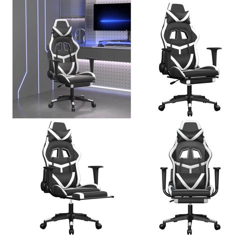 Gaming-Stuhl mit Massage & Fußstütze Schwarz & Weiß Kunstleder - Gaming Stuhl - Gamer Chair - PC Stuhl - Schreibtischstuhl - Ergonomischer Stuhl - Home & Living (1/5)