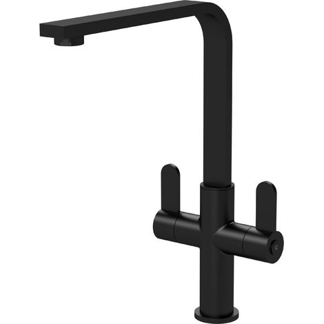 Balterley Ipstones Kitchen Mono Mixer Tap with Dual Lever Handles, Curved Swivel Spout - Matt Black Finish (1/5)