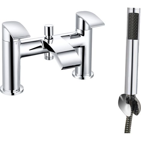Chrome Bath Shower Mixer Tap Bathroom Faucet and Hand Held Shower Head Set (1/3)