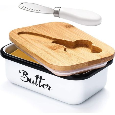 Butterdose mit Deckel, inklusive Multifunktionsmesser, Silikonbeschichtung - Weiß (groß)