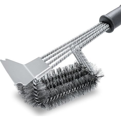 Barbecue cleaning brush with 4 rows of spiral metal bristles and a scraper accessories for gas, charcoal, and electric barbecues (1/5)