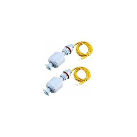 Conjunto de 2 interruptores de flotador para captadores de nivel de agua – Cable largo de 40 cm – Filetaje de 10 mm – Para depósitos de pompa