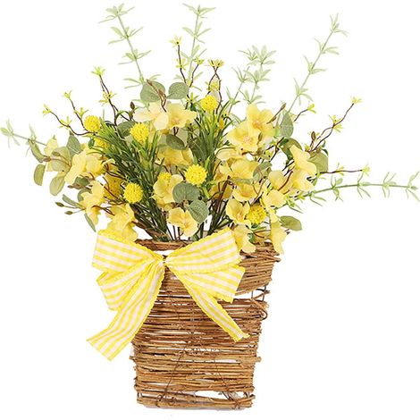 Panier En Rotin - Guirlande Murale Pour Porte Et Mur - Décor Printanier Avec Fleurs Et Herbe - 1 Pièce (1/5)