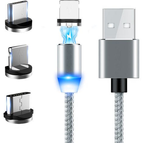 m langes magnetisches Datenkabel, USB-Schnellladefunktion, 3-in-1-Multifunktions-Ladekabel für Mobiltelefone, kompatibel mit Micro-USB- und Typ-C-Anschlüssen, mit LED-Anzeige.