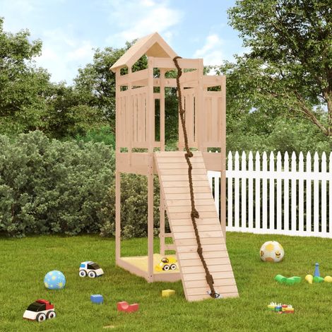 vidaXL Maisonnette de jeu avec mur d'escalade bois massif de pin (1/5)