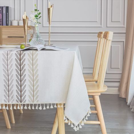Nappe Rectangulaire Impermeable Anti Tache Table Cloth Coton Lin Tablecloth Rectangle 140x220 Tassel Nappe Elegante pour Table de Cuisine Decoration (1/5)
