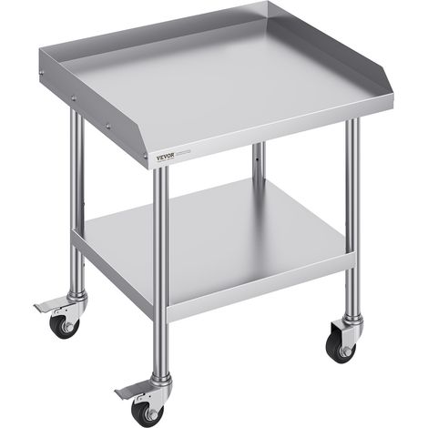 VEVOR Mesa de Trabajo de Acero Inoxidable Mesa de Trabajo Comercial para Preparación de Alimentos con 4 Ruedas Salpicadero de 3 Lados Mesa de Trabajo 610x711x762 mm Mesa de Trabajo para Restaurante