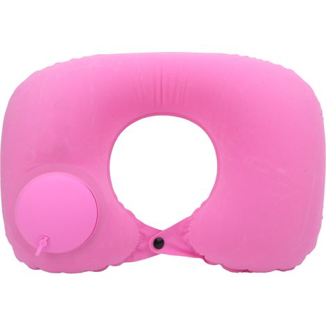 Oreiller gonflable en forme de U avec appui-tête souple pour la protection du cou, adapté aux voitures, aux bureaux et aux avions (rose). (1/5)