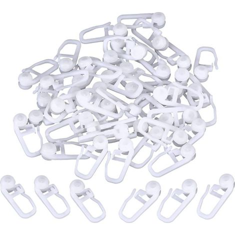 Clips de Rideau Roulant Crochets de Rideaux en Plastique Blanc pour Voie Type Rideau, 50 Paquets (Clips)25cm (1/5)