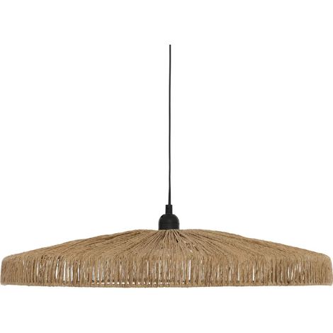 Pegane – Lampe suspendue en acier noir et bois de jute naturel – Diamètre 58 cm, hauteur 10 cm – Éclairage moderne pour intérieur (1/4)