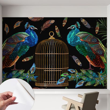 Papier peint autocollant avec imprimé pour cuisine facile à appliquer pour mur a motif Image de paon 152x104 cm (1/5)