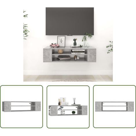The Living Store Meuble TV suspendu Gris béton 100x30x26,5 cm Bois d’ingénierie - Meuble Tv Suspendu - Meuble Tv Gris - Meuble Tv Design - Meuble Tv Moderne - Étagère Murale (1/5)
