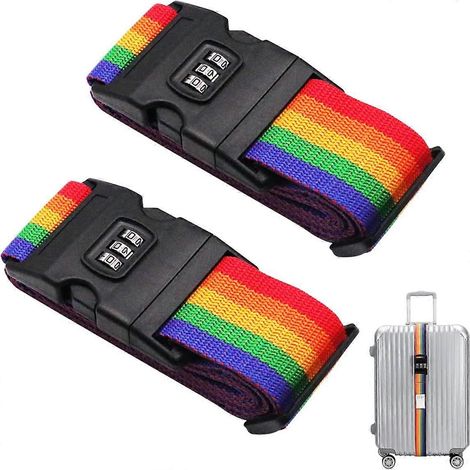 Sangle de bagage réglable, sangle de valise croisée, étiquette de valise, lot de 2, sangle de bagage antidérapante, sangle de bagage à mot de passe ( ) (1/5)