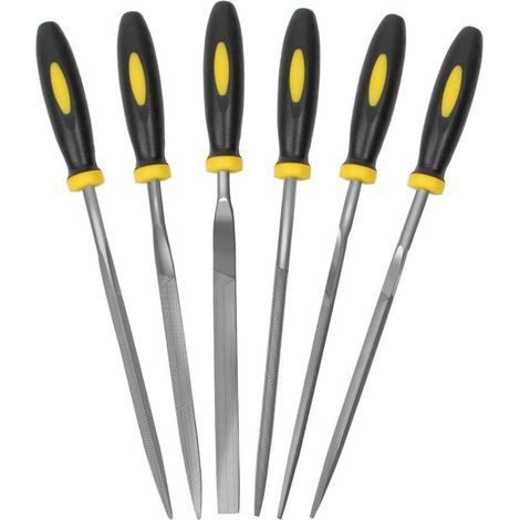 Ensemble de fichiers 6 pièces, limes à aiguilles de 5,5 pouces, kit de fichiers en acier au carbone de 3 mm de diamètre avec poignée, convient au métal, au bois, au verre, au cuir, aux bijoux, etc. (1/5)