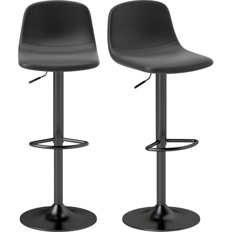Juego de 2 taburetes de bar giratorios en piel sintética negra, con respaldo y reposapiés, equipados con una sólida base metálica (1/5)