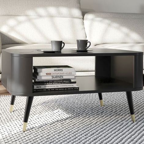 Tavolino da Salotto Lirefa, Angoli Arrotondati, un Vano, Forma Rettangolare, 80x60x42h cm Nero (1/3)