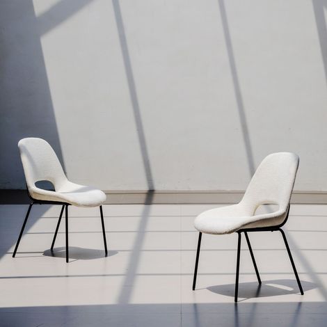Dining Chair Julie Light White, Set of 2, Hollowed Back, Metal Frame