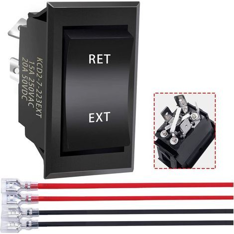Interruttore invertitore di polarità 12V 3 posizioni momentaneo Controllo motore CC DPDT 4 pin (ON)-OFF-(ON) Commutatore RV 20A per rimorchio a quinta ruota KCD2-7-223-4P-X (1/4)