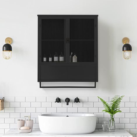 Mueble de almacenaje mural de 2 puertas, 60 x 23 x 78 cm, cristal y metal negro DESVIAE (1/5)