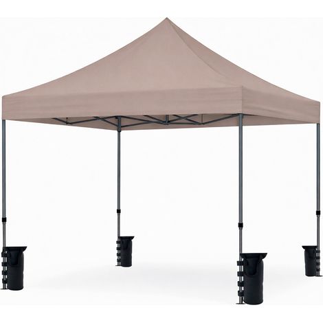 Gazebo Professionale 3x3 M Richiudibile Automatico In Acciaio Con Telo Oxford 1200D PVC Impermeabile e Anti UV Struttura a Fisarmonica con Sacche Zavorra e Borsa Trasporto Sagre Feste Eventi Tortora