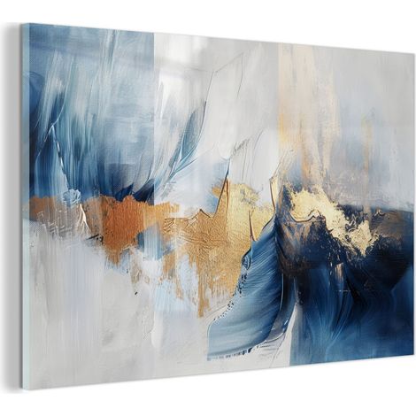 TABLEAU EN PLEXIGLAS Or - Bleu - Aquarelle - Art - Moderne Tableau Décoration Murale 60x40 (1/5)