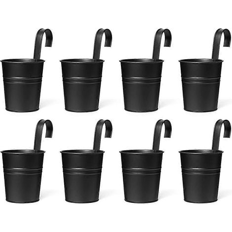 Hängender Blumentopf aus Metall (schwarz) für Gartengeländer