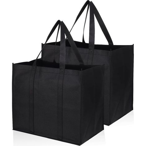 Lot de 2 sacs de courses pliables et réutilisables noirs (1/5)