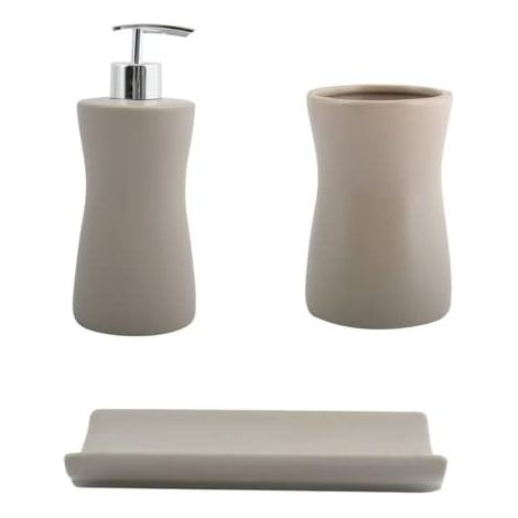 Ensemble 3 Accessoires de Salle de Bain Céramique Palma Taupe (1/5)