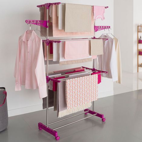 MAXIMA Secadora de ropa vertical plegable de 3 niveles y 20M de capacidad rosa