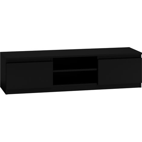 Topeshop – Meuble TV moderne Malwa 140 cm – Plateau noir élégant – Design épuré pour intérieur contemporain – Fabrication polonaise