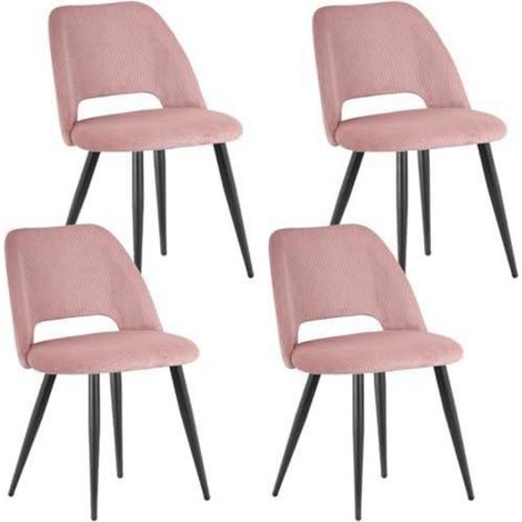 Lot de 4 chaises de salle à manger en velours côtelé rose, pieds métal, confort ergonomique (1/5)