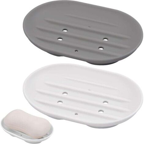 (2 pièces, 11,5 x 8 cm) Porte-savon en silicone avec égouttoir, porte-savon ovale, porte-savon antidérapant, porte-savon de douche, cuisine de salle de bain, garde le savon sec et propre (1/4)