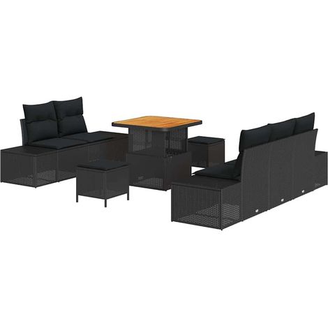 Maison Exclusive - Conjunto de sofás de jardín 8 pcs Negro ratán